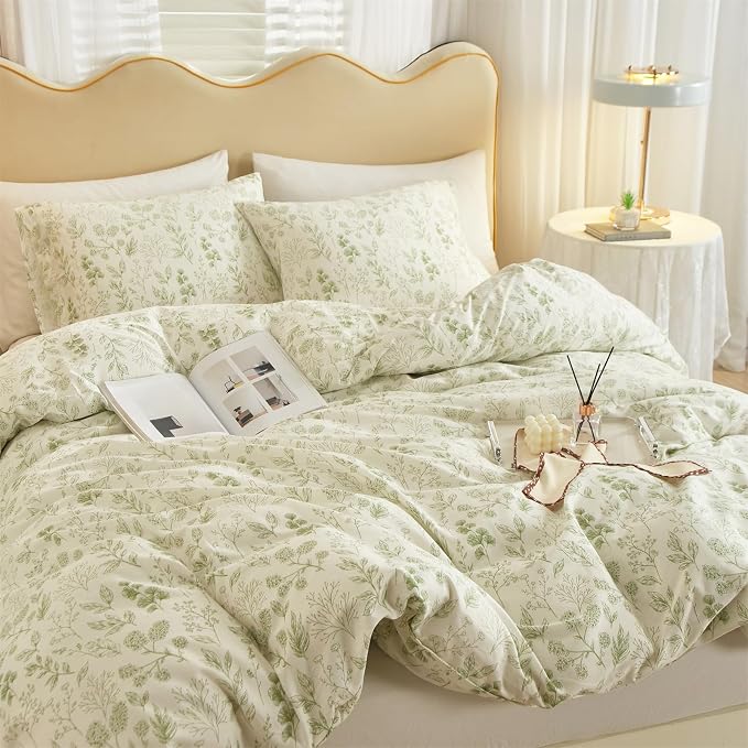 mixinni Girls Boho Green Floral Duvet Cover Set Twin XL Size Cotton Soft - Image 4