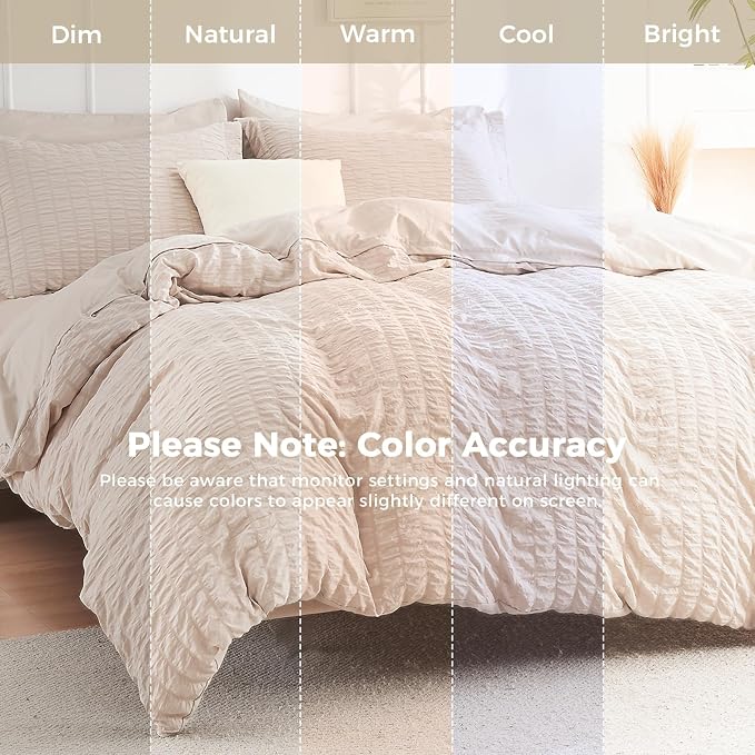 HYMOKEGE Beige King Size Comforter Set Seersucker 7 Pieces, All Season Luxury - Image 2