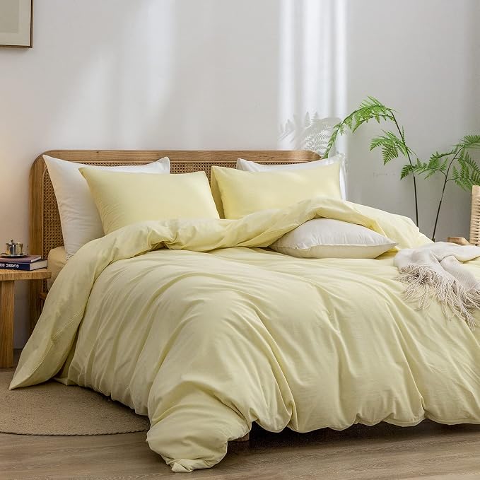 BESTOUCH Duvet Cover Set 100% Washed Cotton Linen Feel Super Soft Comfortable - Image 7
