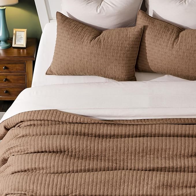 EVERGRACE Cross Stitch Pre-Washed Cotton Quilt Bedding Set King Size, Oversized - Image 3