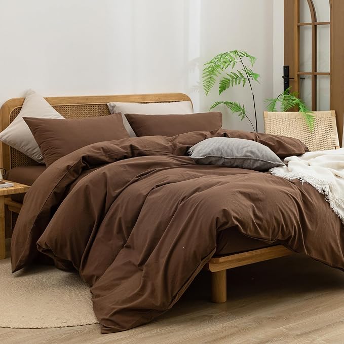 BESTOUCH Duvet Cover Set 100% Washed Cotton Linen Feel Super Soft Comfortable - Image 4