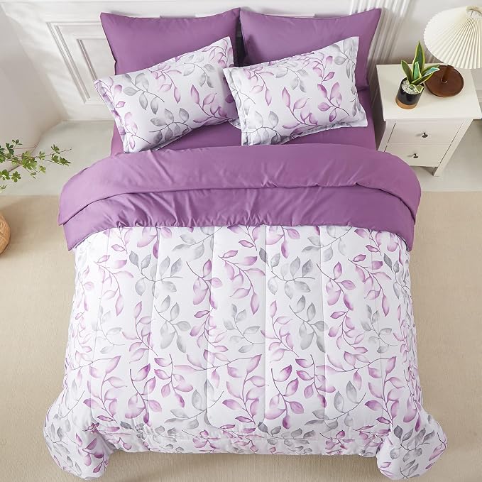 Yogeneg Botanical Comforter Set Queen Size 7 PCS Bed in a Bag, Soft Microfiber - Image 3