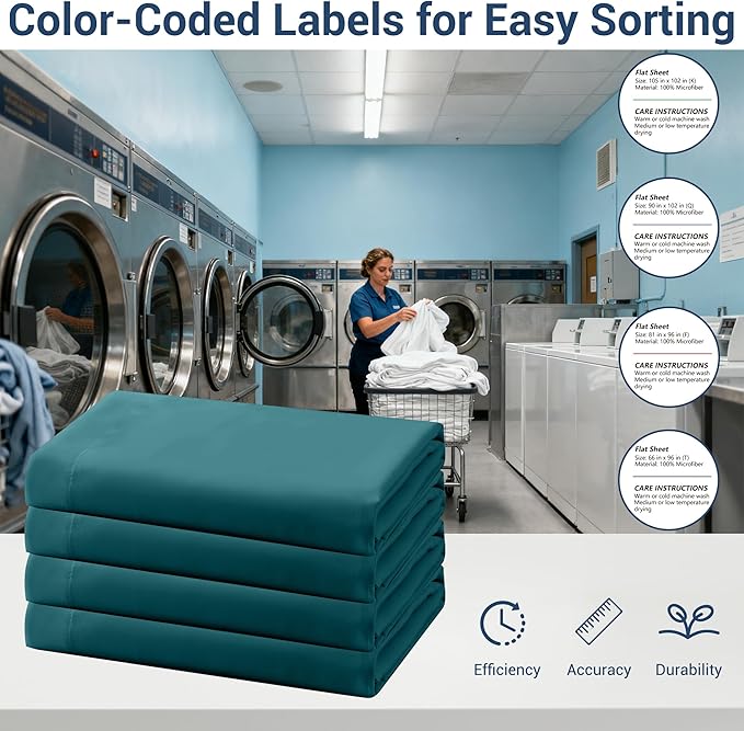 Bulk Twin Flat Sheets Only, 6 Pack Quick Sort Top Bed Sheet, Color-Coded Label - Image 4