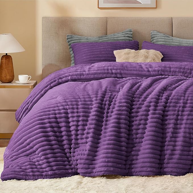 BEDELITE Fleece Twin Comforter Set -Super Soft & Warm Fluffy Purple Bedding - Image 3