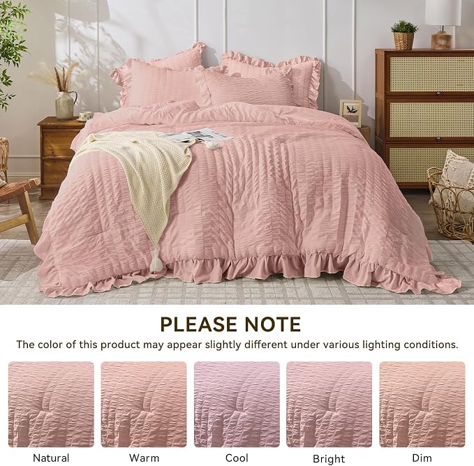 JOLLYVOGUE Twin Size Comforter Set, 2 Pieces Rose Gold Seersucker Lightweight - Image 8
