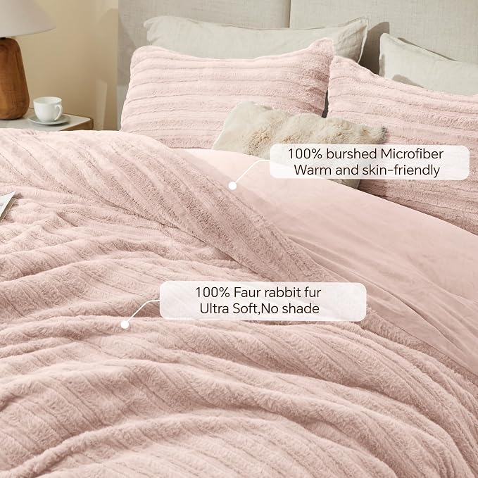 BEDELITE Fleece Queen Comforter Set -Super Soft & Warm Fluffy Pink Faux Fur - Image 3