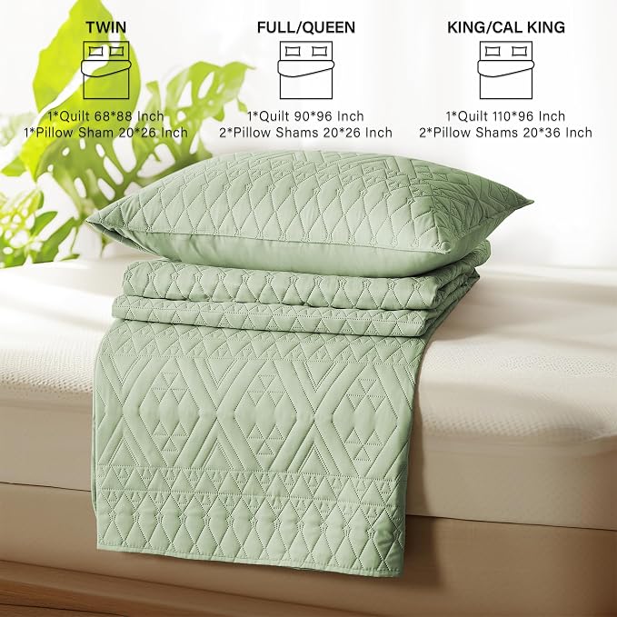 akkialla Twin Size Quilt Bedding Set, Sage Green Lightweight Microfiber Soft - Image 6
