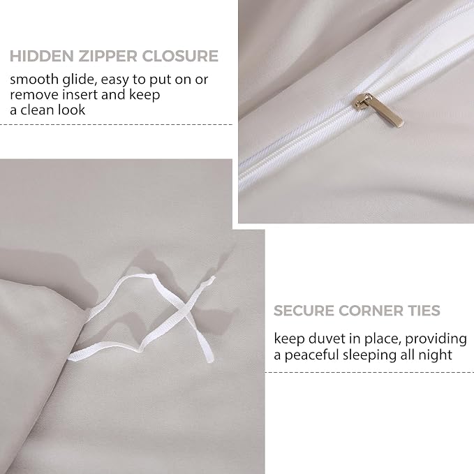 JSD Light Grey Duvet Cover Set Queen Size, 3 Piece Duvet Cover - Image 3