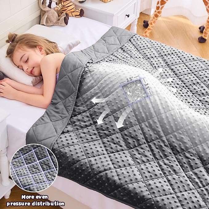 Grey Weighted Blanket Kids 7lbs, Breathable Cooling Minky Heavy Throw Blanket - Image 3