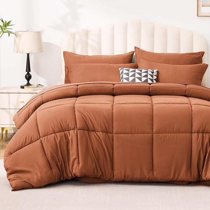 Love's cabin Twin XL Comforter Set Burnt Orange, 5 Pieces Twin XL Bed in a Bag by Lovescabin