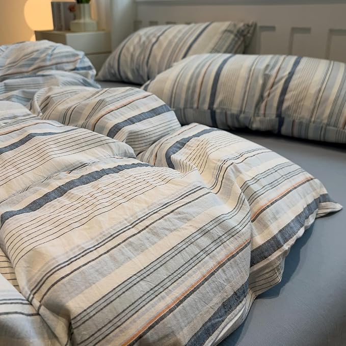 mixinni Vintage Blue and White Striped Duvet Cover Set Twin XL - Image 6