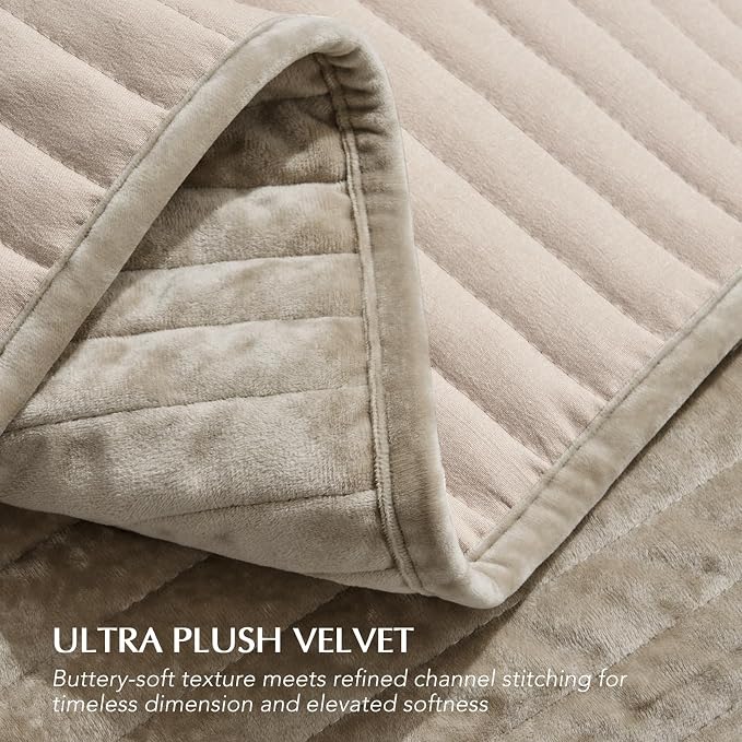 EVERGRACE Velvet Quilt Set King Size, Luxurious Soft Striped Channel Bedding Set - Image 5