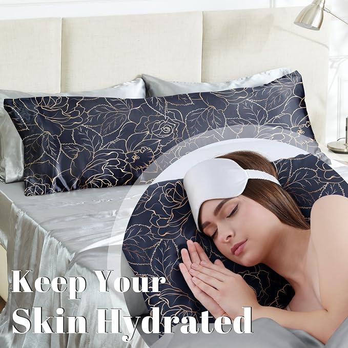 EXQ Home Satin Body Pillowcase for Hair and Skin- Rose on Blue Silk Long - Image 4