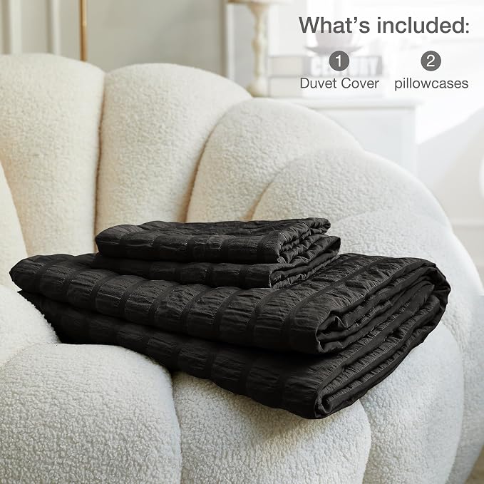 JELLYMONI Black Duvet Cover Full Size, Soft Breathable Seersucker Duvet Cover - Image 6