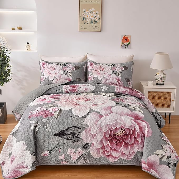 WONGS BEDDING Floral Quilt Set Queen by WONGSBEDDING
