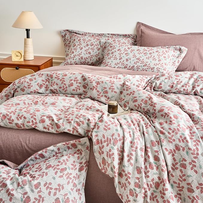 mixinni King Size Jacquard Duvet Cover Set – 100% Washed Cotton Floral Textured - Image 5