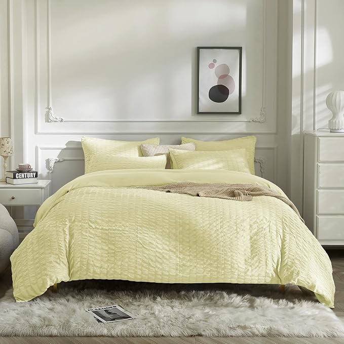 JELLYMONI Light Yellow Duvet Cover King Size, Soft Breathable Seersucker Duvet - Image 9