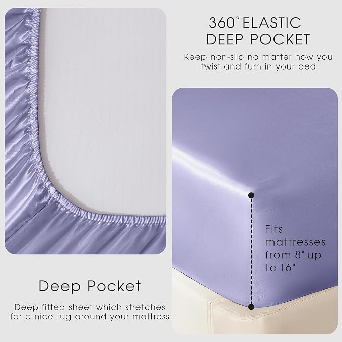 FreshCulture Satin Sheets Queen Size Bed Set- 4 Piece Luxury Soft Silky Queen - Image 4