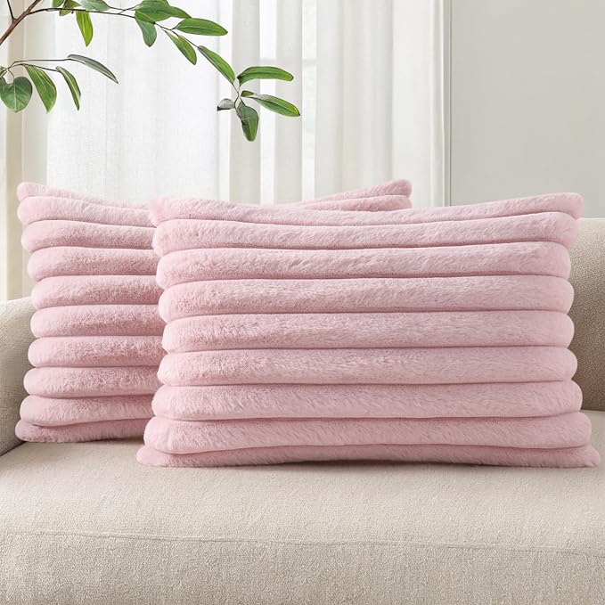 Pallene Faux Fur Plush Lumbar Throw Pillow Covers 12x20 Set of 2, Luxury Soft by PALLENE