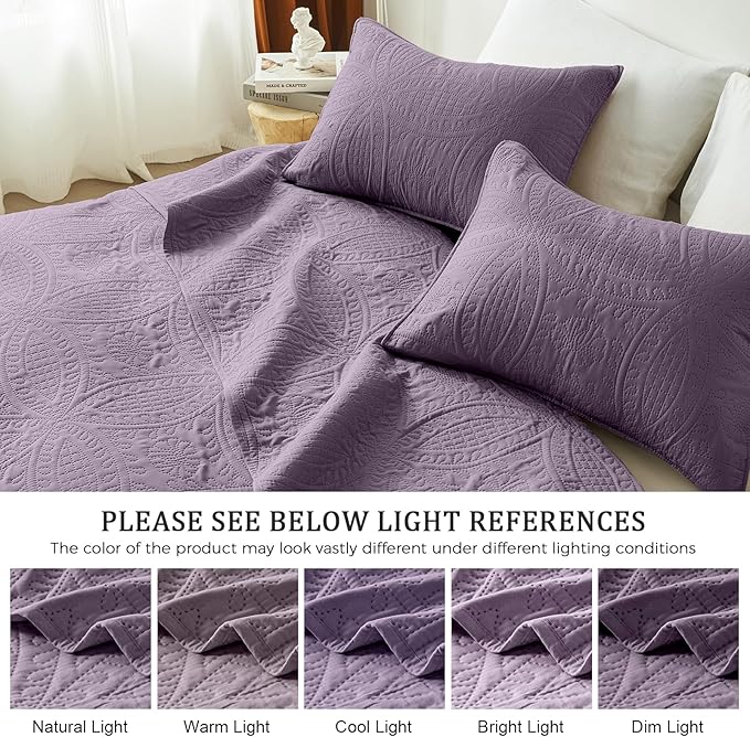 akkialla Grayish Purple Twin Quilt Set, Ultrasonic Lightweight Bedspread - Image 5
