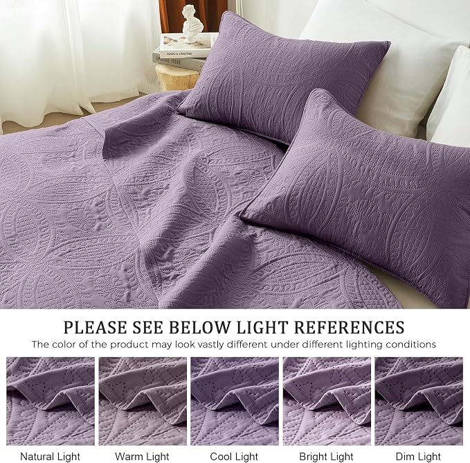 akkialla Grayish Purple King/Cal King Quilt Set, Ultrasonic Lightweight - Image 5