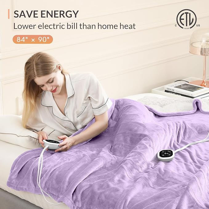 HOMLYNS LuxeHeat Heated Blanket Electric Blanket Queen Size, Soft Flannel - Image 6