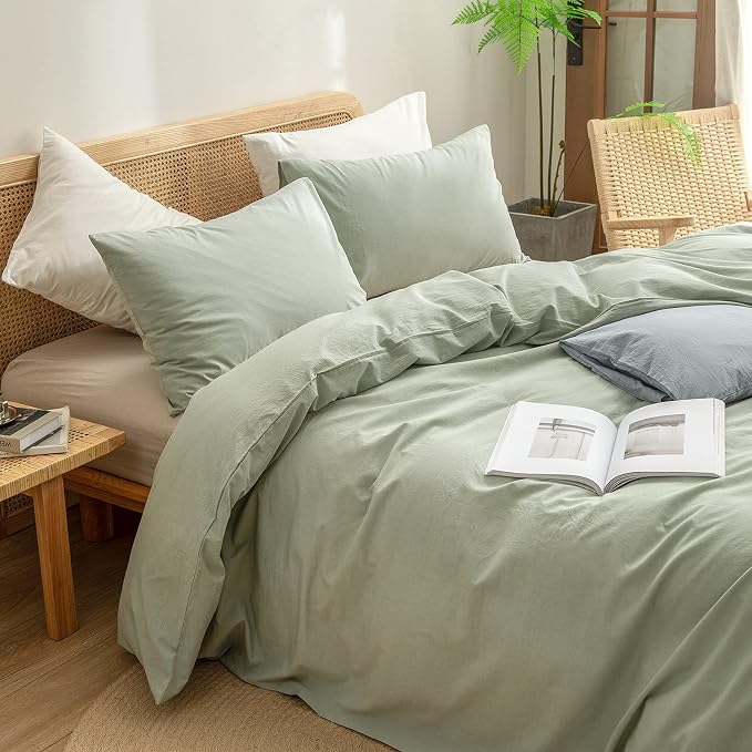 BESTOUCH Duvet Cover Set 100% Washed Cotton Linen Feel Super Soft Comfortable - Image 2