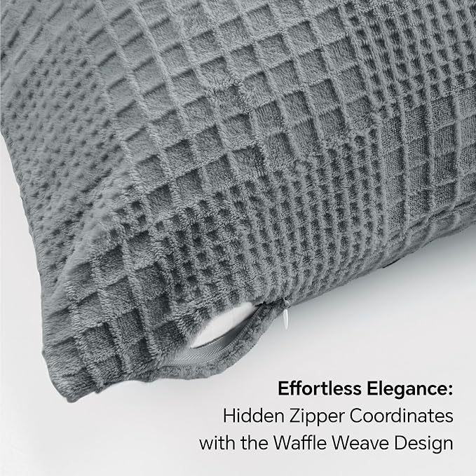 BEDELITE Flannel King Size Pillow Cases Set of 2, Decorative Waffle Weave - Image 6