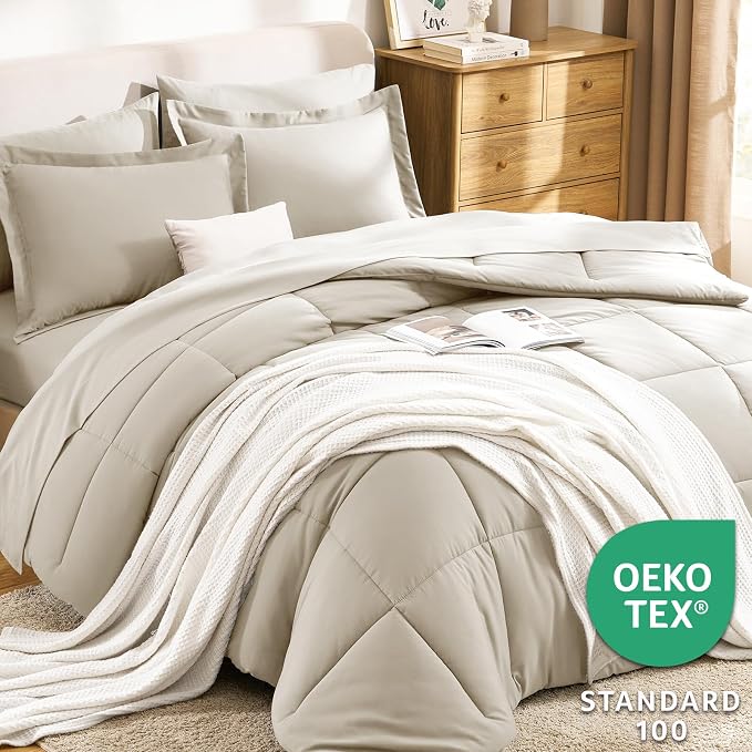 CozyLux King Size Comforter Set Oatmeal - Image 3