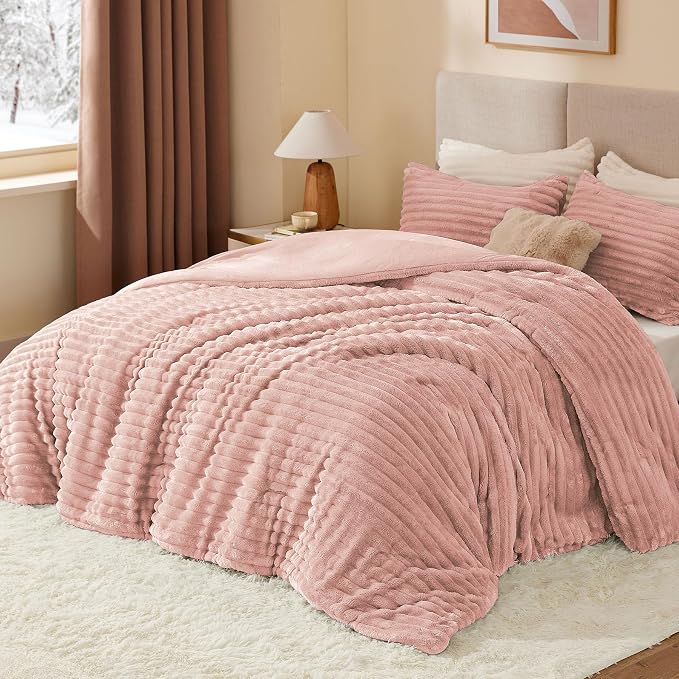 BEDELITE Fleece Full Comforter Set -Super Soft & Warm Fluffy Dusty Pink Bedding - Image 2
