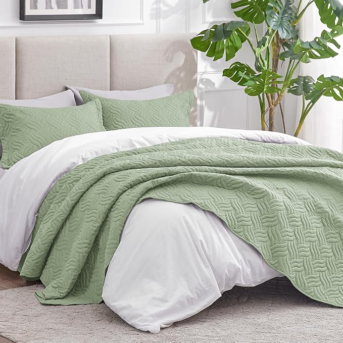 Love's cabin King Size Quilt Bedding Set Sage Bedspreads - Image 2