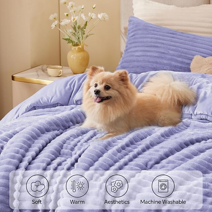 BEDELITE Fleece Twin Comforter Set -Super Soft & Warm Fluffy Lavender Bedding - Image 3