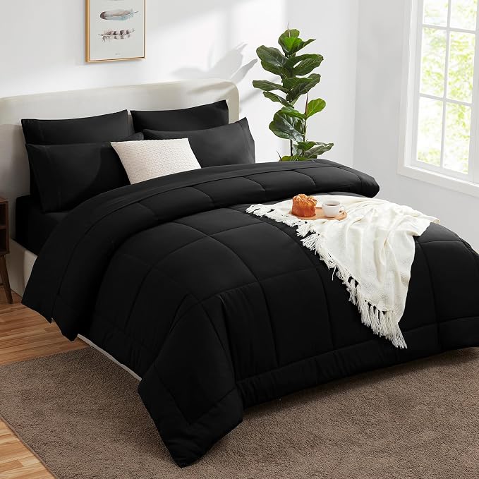 CozyLux California King Comforter Sets Black, 7 Pieces Cal King Bed in a Bag - Image 8