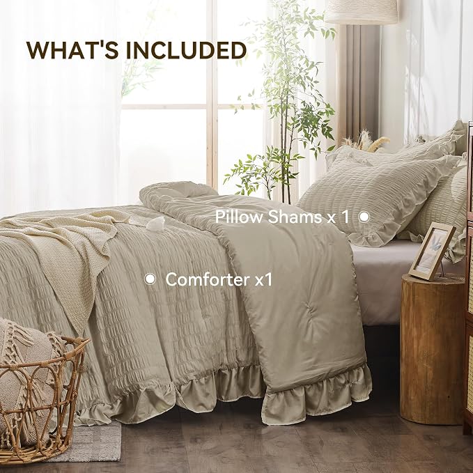 JOLLYVOGUE Twin Size Comforter Set, 2 Pieces Linen Seersucker Lightweight - Image 5