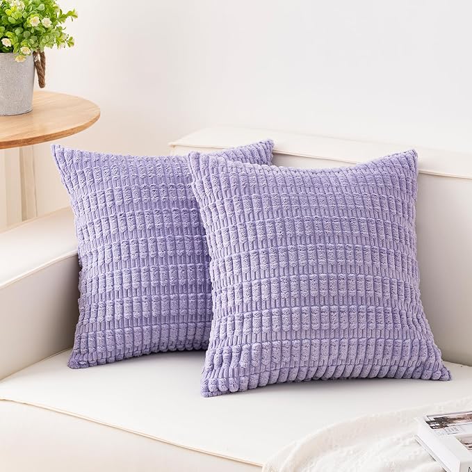 Aegero Pack of 2 Corduroy Decorative Throw Pillow Covers 18x18 Inch Soft by Unknown