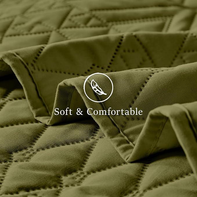 akkialla Twin Size Quilt Bedding Set, Olive Green Lightweight Microfiber Soft - Image 6