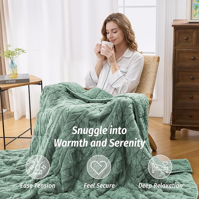 Wemore Jacquard Fleece Weighted Blanket Queen Size 60" x 80" 15lbs, Ultra Soft - Image 5