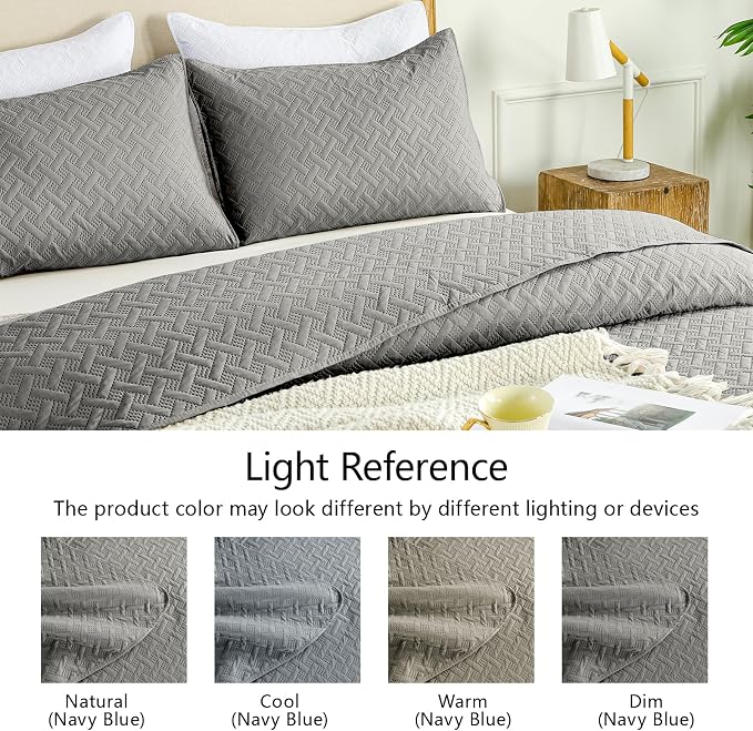 FLYMME Queen Quilt Bedding Set Dark Grey Lightweight Bedspreads Full Size - Image 5