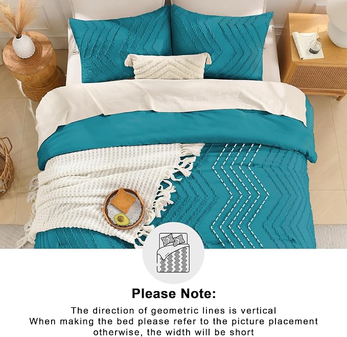 Andency Turquoise Comforter Set Queen Size, Boho Soft Warm Tufted Bedding - Image 5