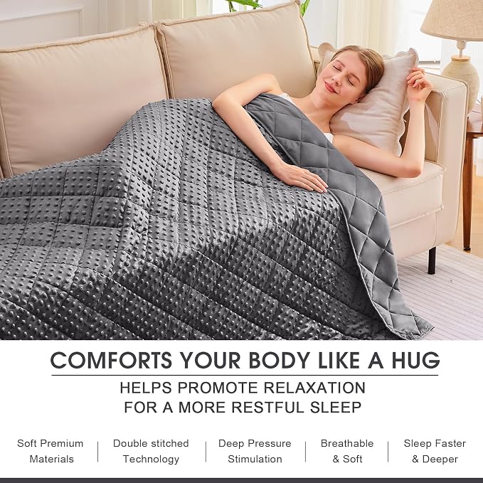 Grey Weighted Blanket for Adults 15lbs, Twin Full Size Cooling Minky Heavy - Image 5