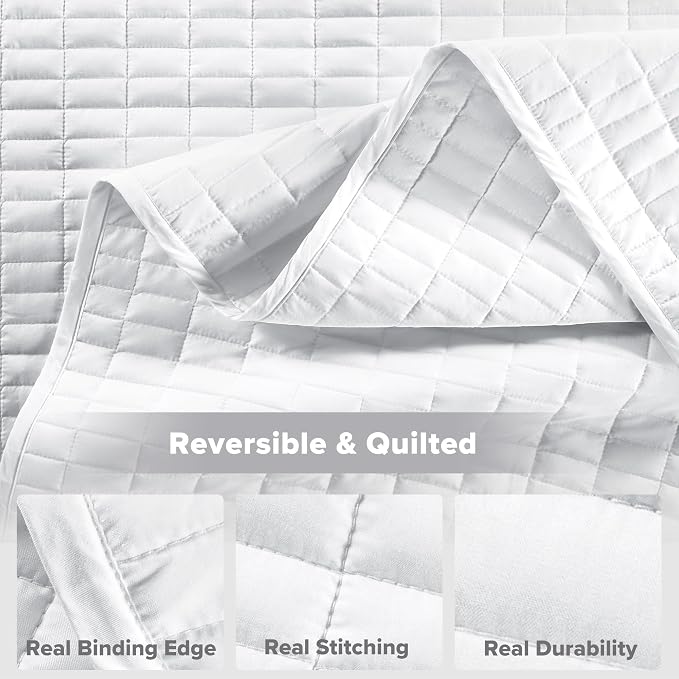 Comfort Spaces White Oversized Queen Quilt Set 102"x118" Bedspread Quilted - Image 6