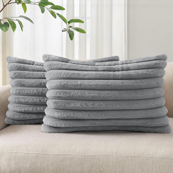 Pallene Faux Fur Plush Lumbar Throw Pillow Covers 12x20 Set of 2, Luxury Soft by PALLENE
