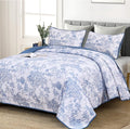 WONGS BEDDING Blue Quilt Set Twin Size, 2 Pieces Botanical Bedspreads Set by WONGSBEDDING