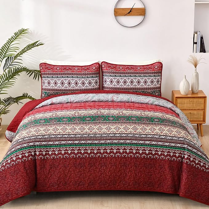 WONGS BEDDING Boho King Quilt Set, Lightweight Bed Decor Bedspread by WONGSBEDDING