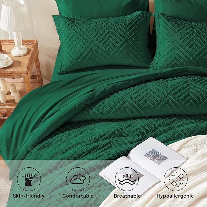 Zzlpp Queen Comforter Set 7 pieces, Emerald Green Tufted Bed in a Bag - Image 3