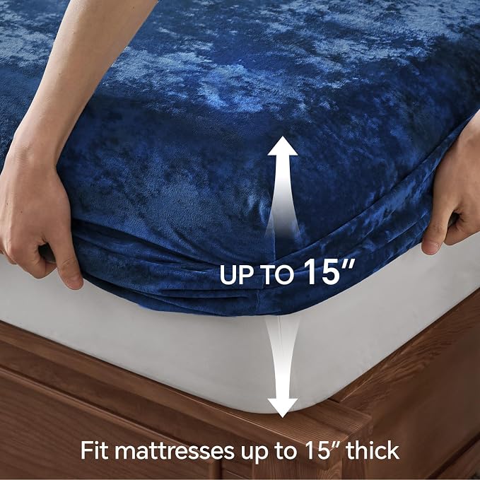 BEDELITE Velvet Fitted Sheet and Pillowcases Set, Luxury Soft Fuzzy Bottom Sheet - Image 5
