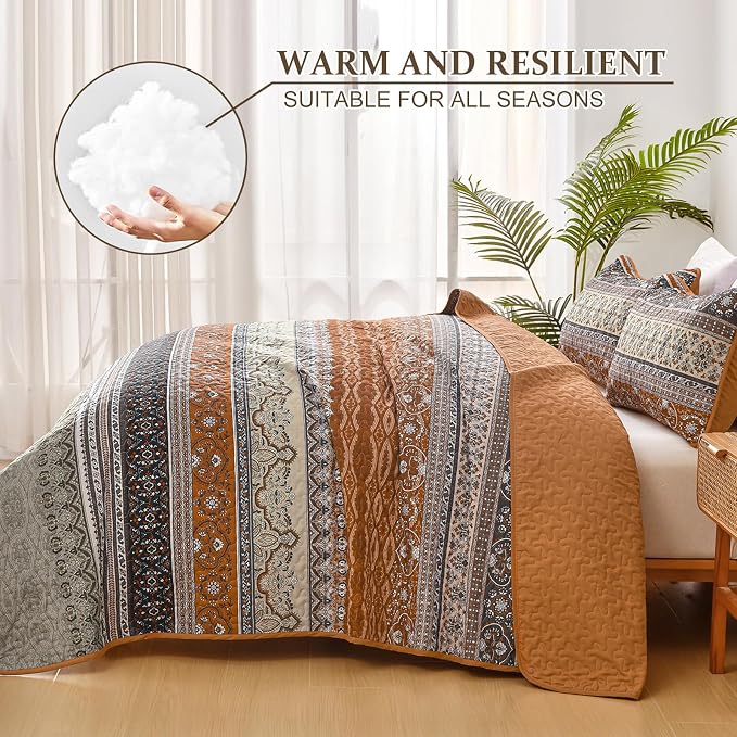 WONGS BEDDING Boho King Quilt Set, Fall Lightweight Bed Decor Bedspread - Image 4
