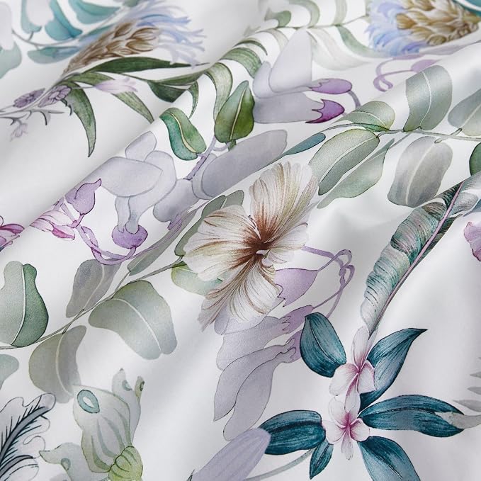 mixinni Garden Style Purple Floral Printed on White Duvet Cover Queen Size - Image 4