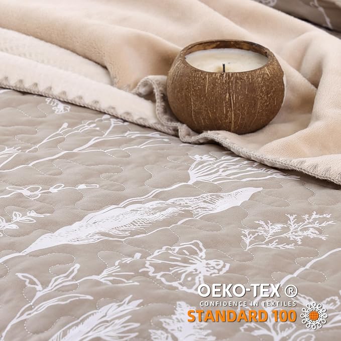 JANZAA Twin Quilt Oatmeal Quilt Bed Spread Boho Quilt - Image 2