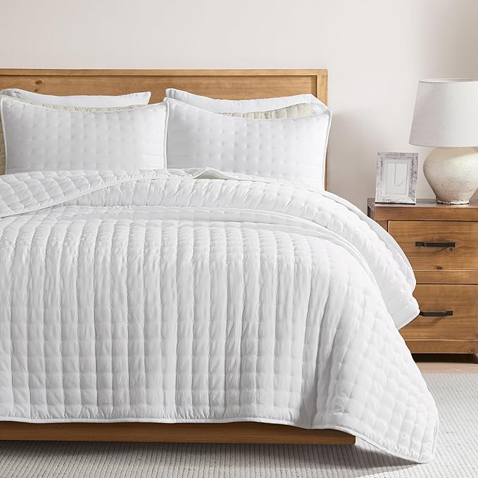 WDCOZY White Oversized King Quilt Set, California Cal King Rustic Bedspread by WDCOZY